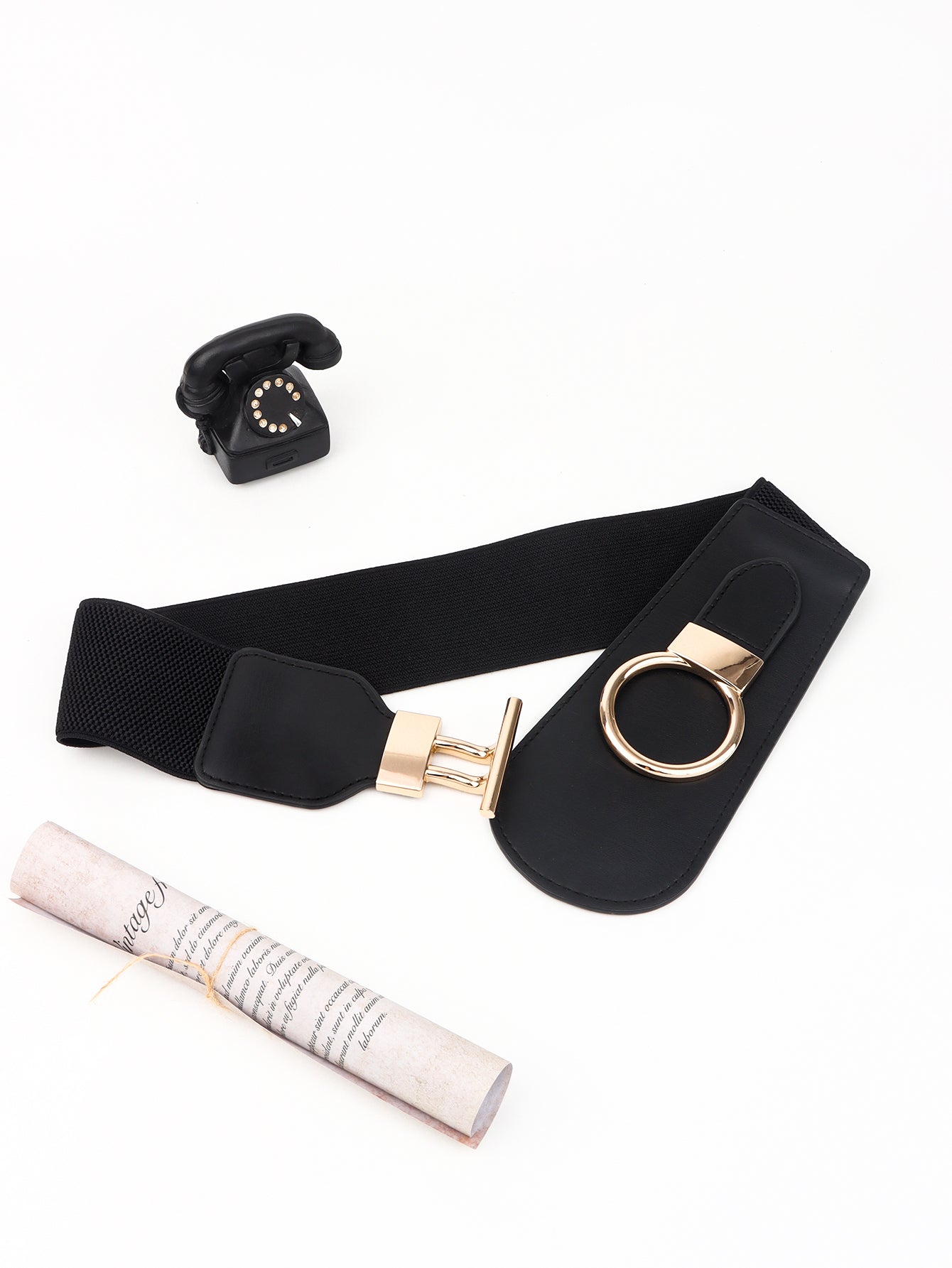 Elastic Wide Belt with Alloy Buckle