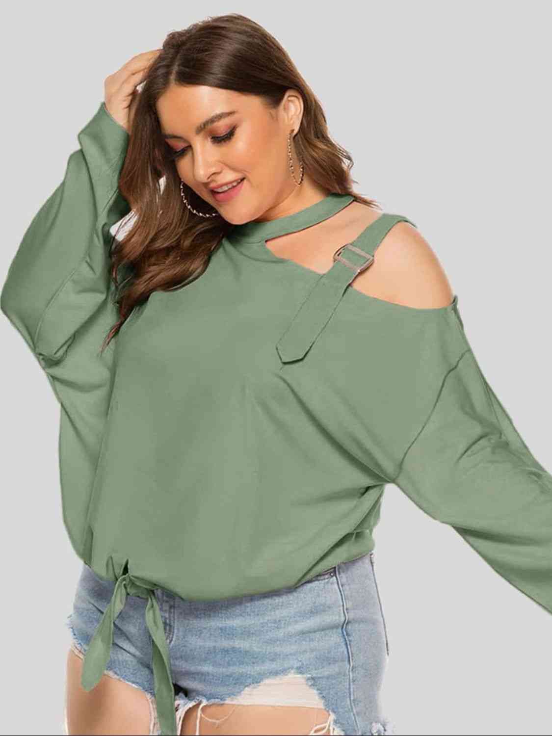 Plus Size Cold-Shoulder Tied Top