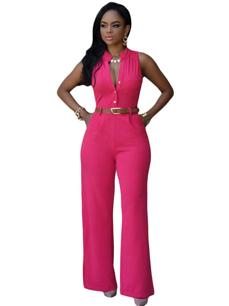 High Waist Belt Wide Leg Pants Suit