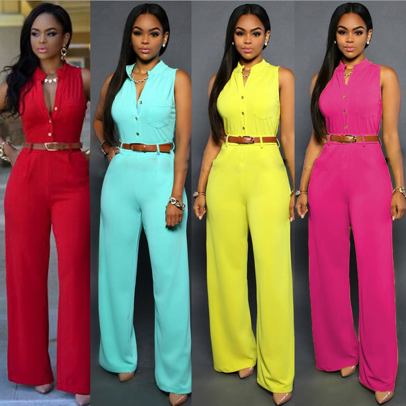 High Waist Belt Wide Leg Pants Suit