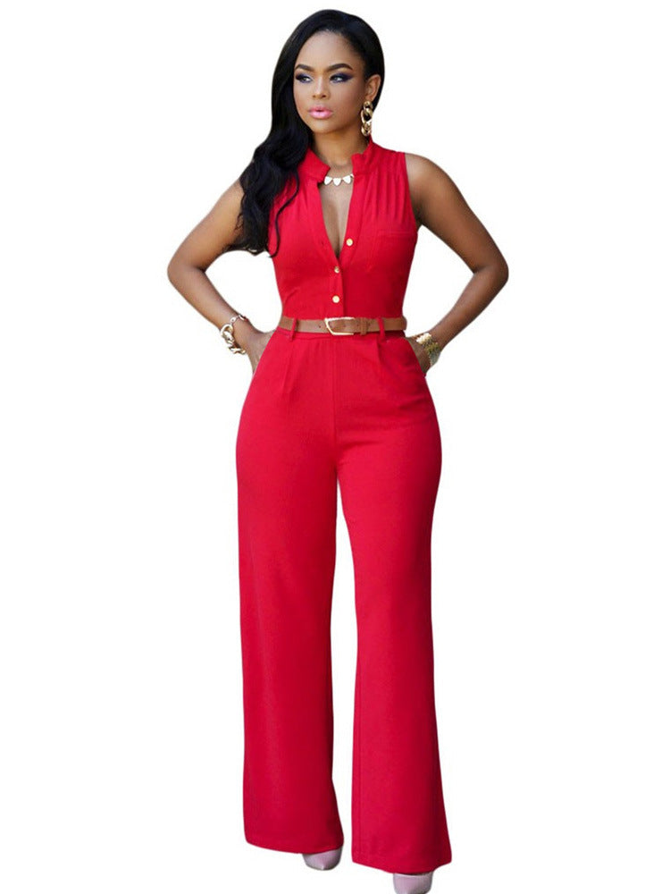 High Waist Belt Wide Leg Pants Suit