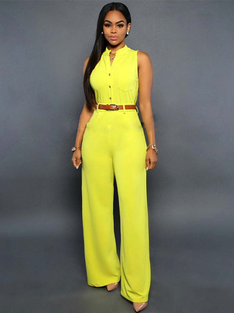 High Waist Belt Wide Leg Pants Suit