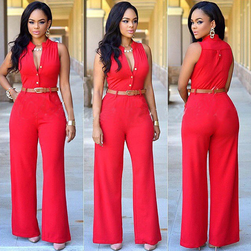 High Waist Belt Wide Leg Pants Suit