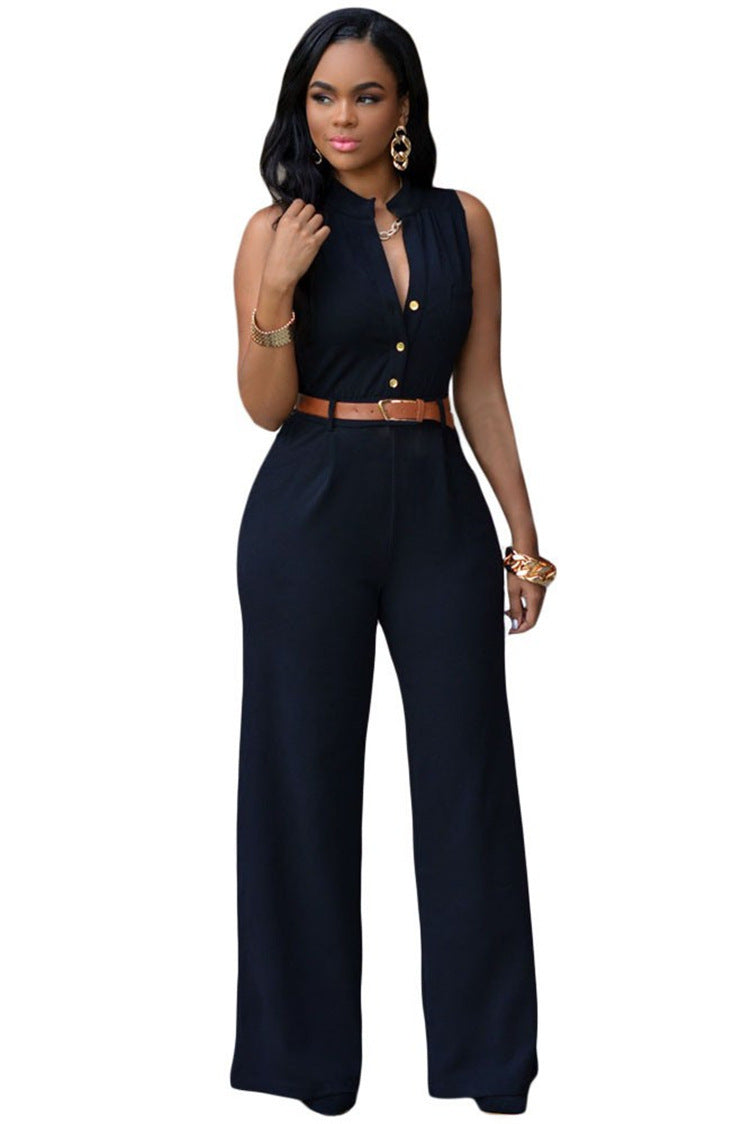 High Waist Belt Wide Leg Pants Suit