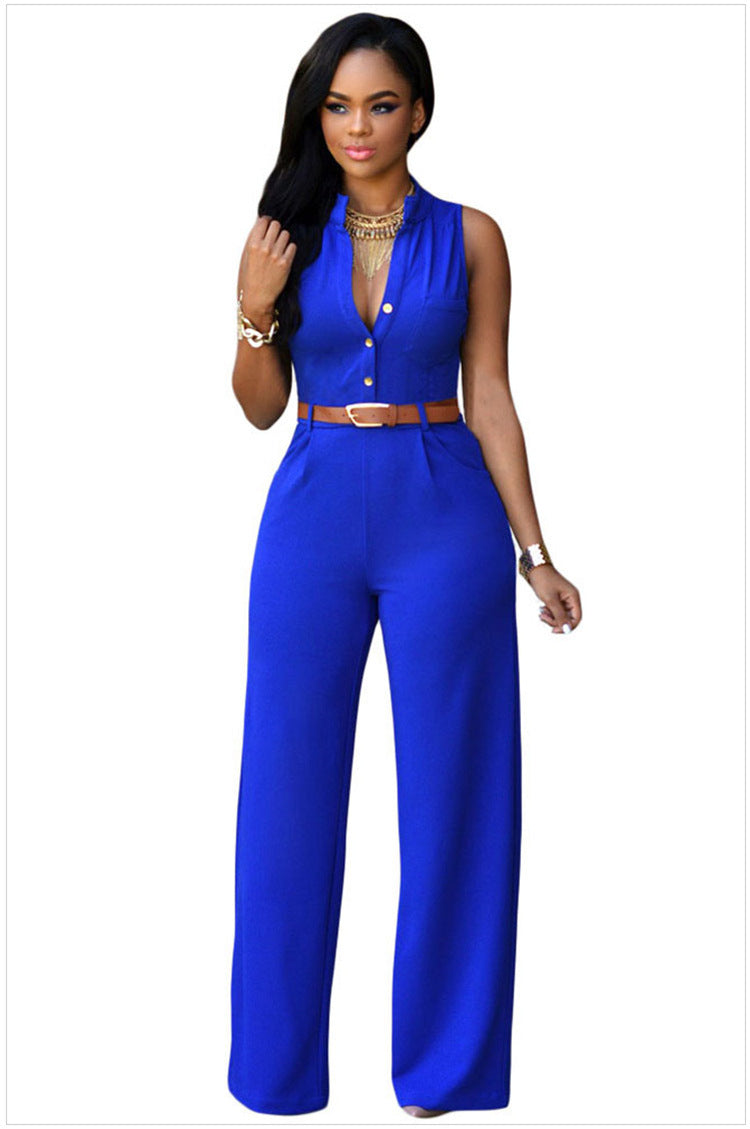 High Waist Belt Wide Leg Pants Suit