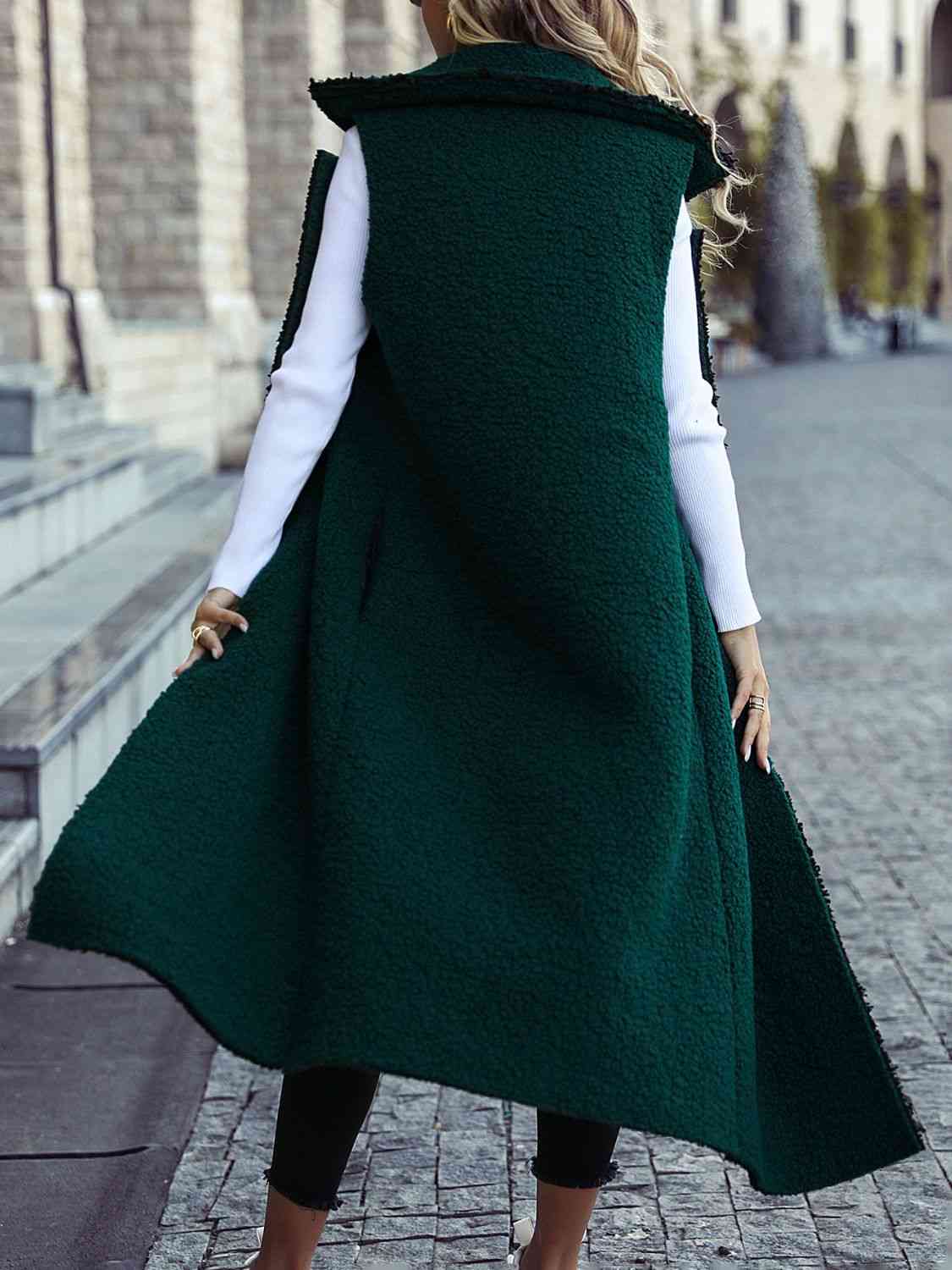 Lapel Collar Sleeveless Coat Vest