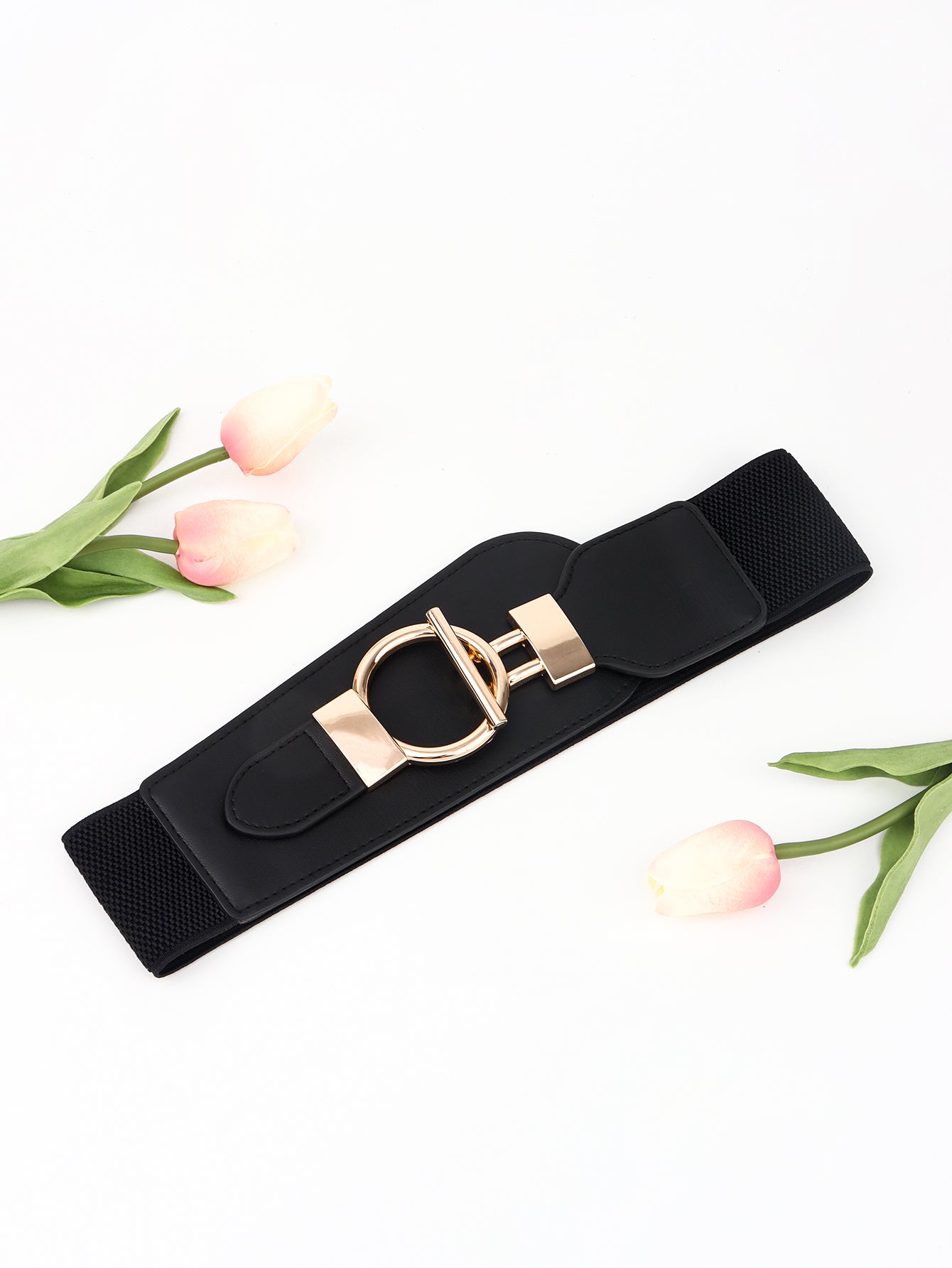 Elastic Wide Belt with Alloy Buckle