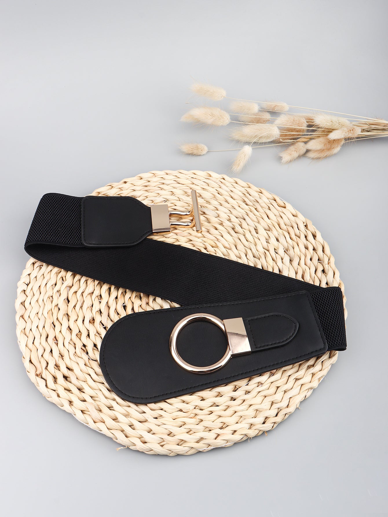 Elastic Wide Belt with Alloy Buckle