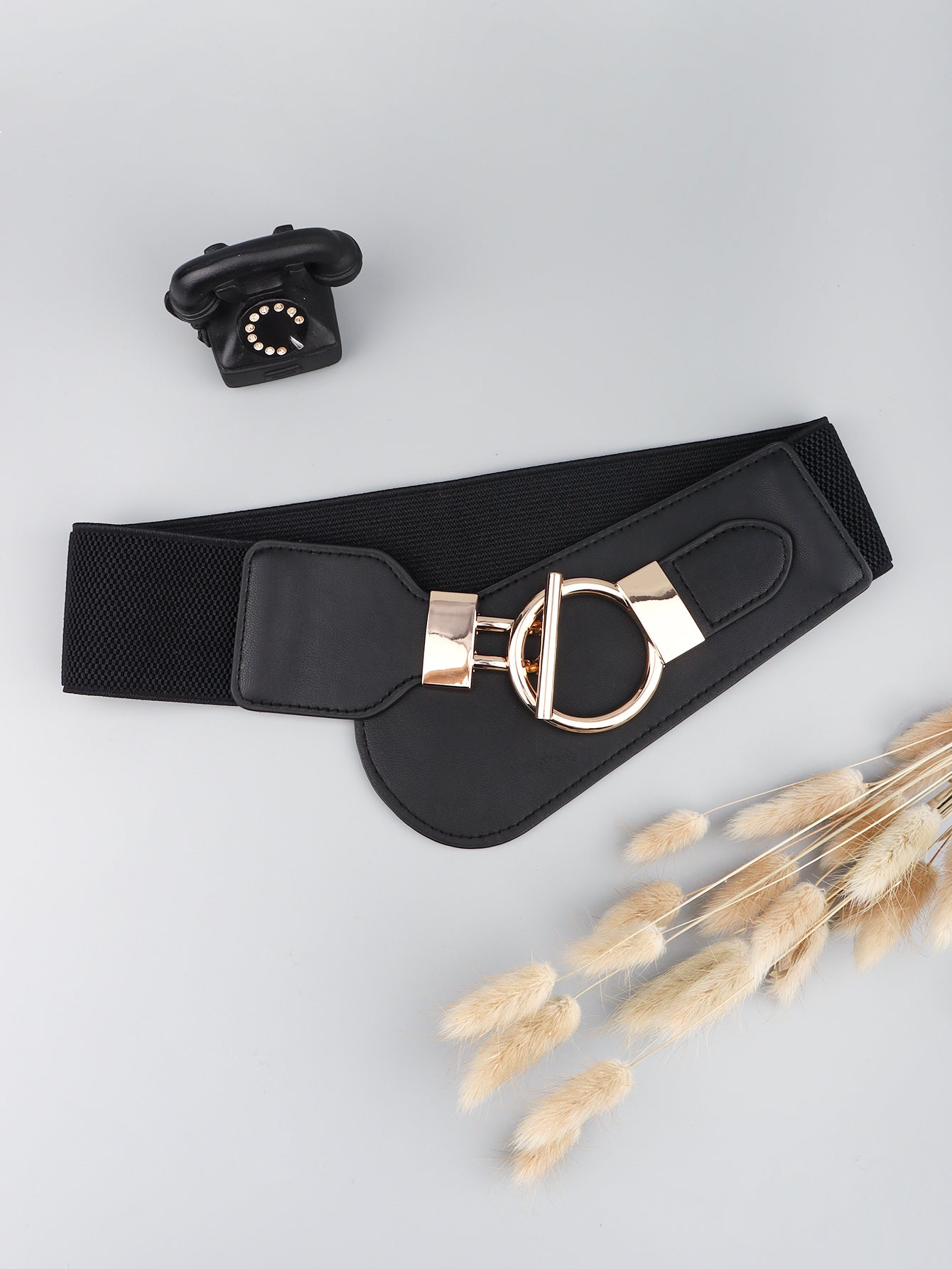 Elastic Wide Belt with Alloy Buckle