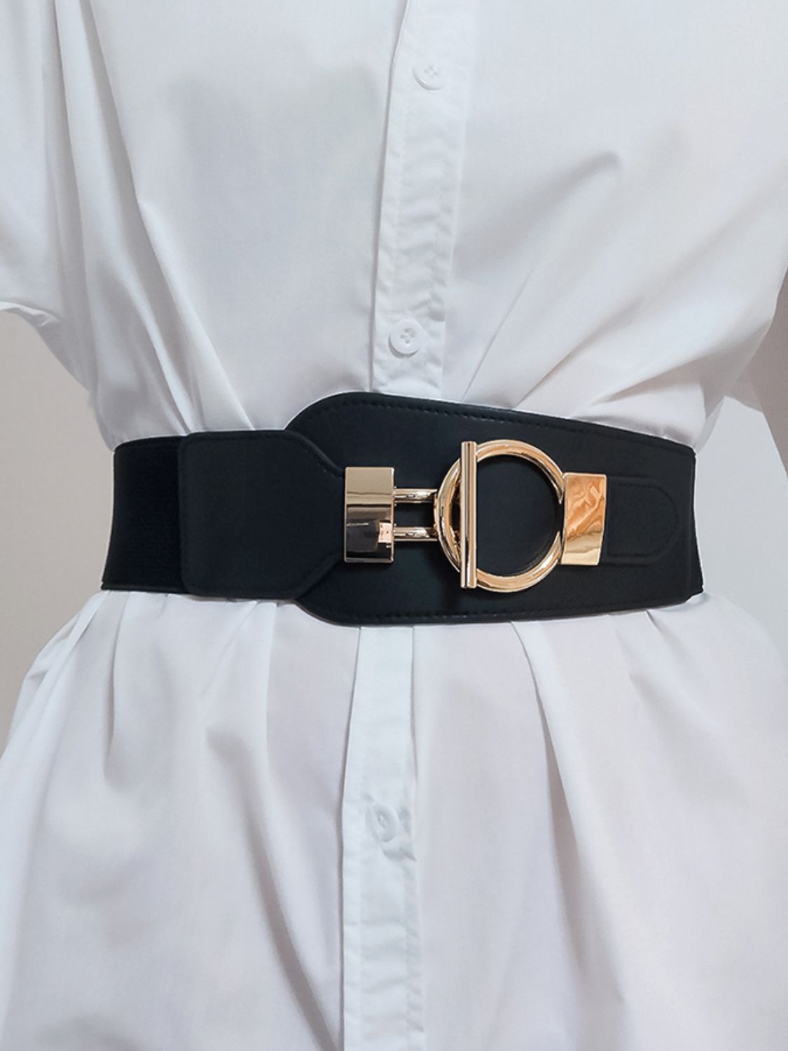 Elastic Wide Belt with Alloy Buckle