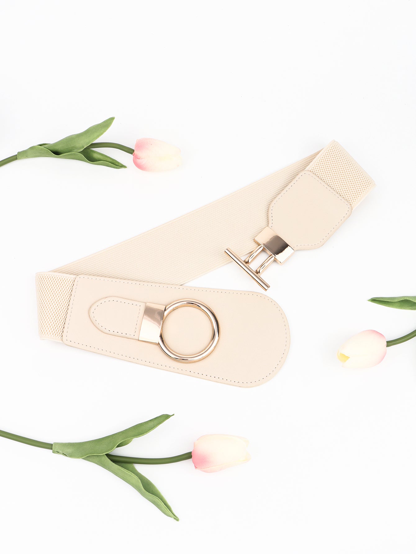 Elastic Wide Belt with Alloy Buckle